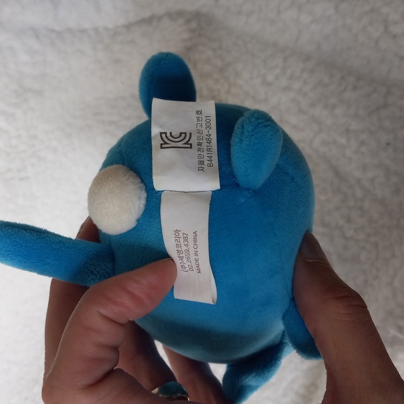 Molang the Happy Rabbit in Blue Cat Suit Costume Plush Keyring Clip - Picture 5 of 6